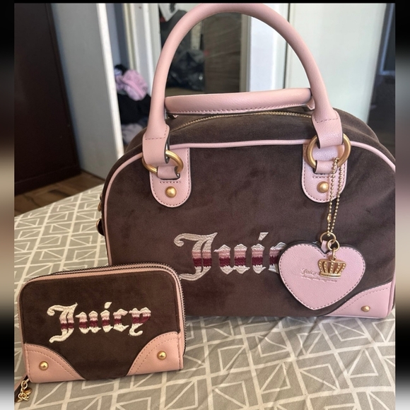 Juicy Couture Pink and Brown Retro Bag Set